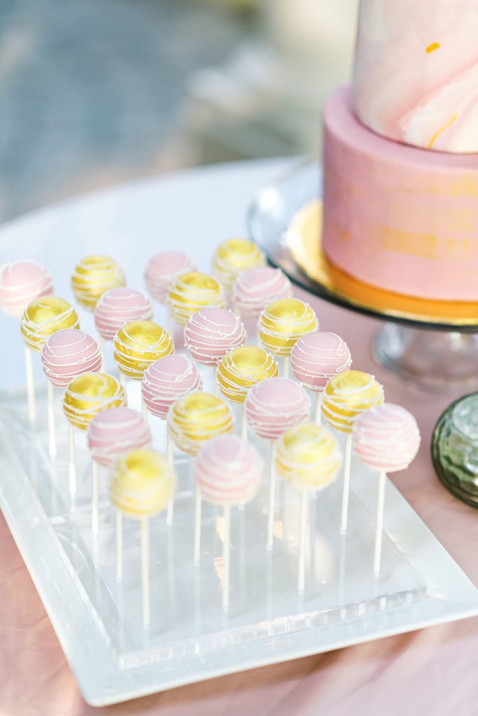 blush and gold cake pops wedding dessert inspiration