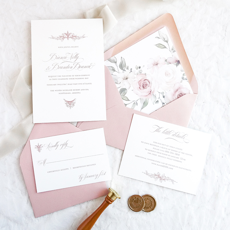 Romantic Vintage Wedding Invitation - Lauren Yvonne Design