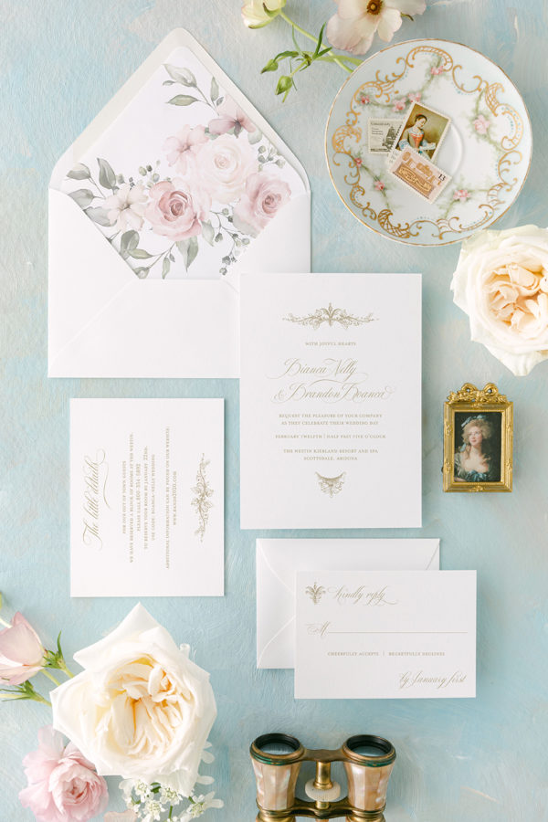 romantic blush watercolor floral with vintage accents