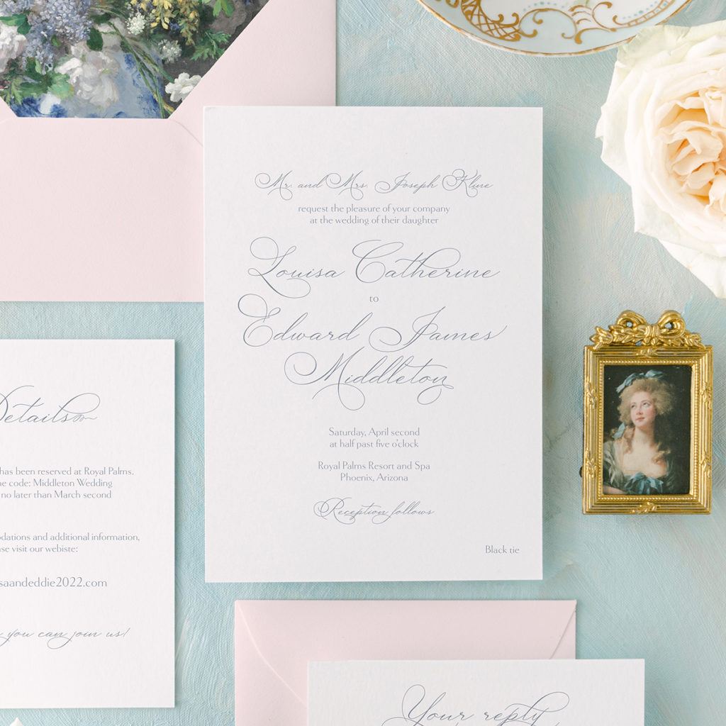 light pink romantic floral wedding invitation