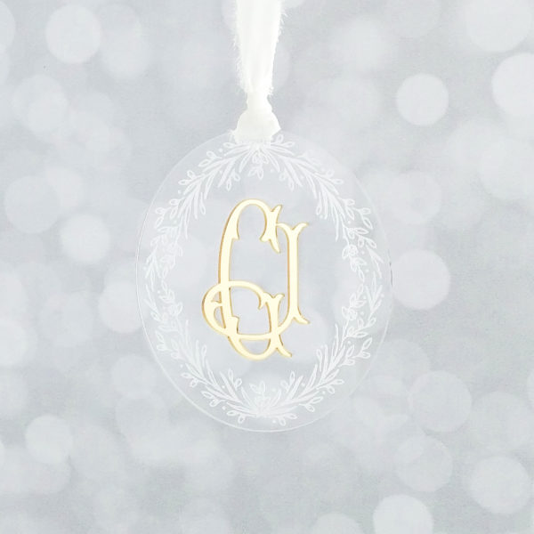 Vintage Monogram Holiday Ornament layered monogram Christmas ornament - gold mirror and clear acrylic