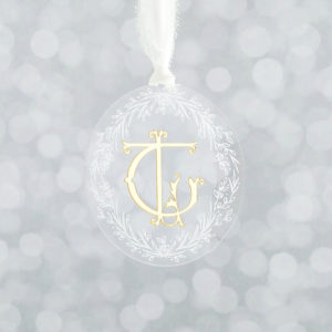 monogram Christmas ornament with gold and clear acrylic