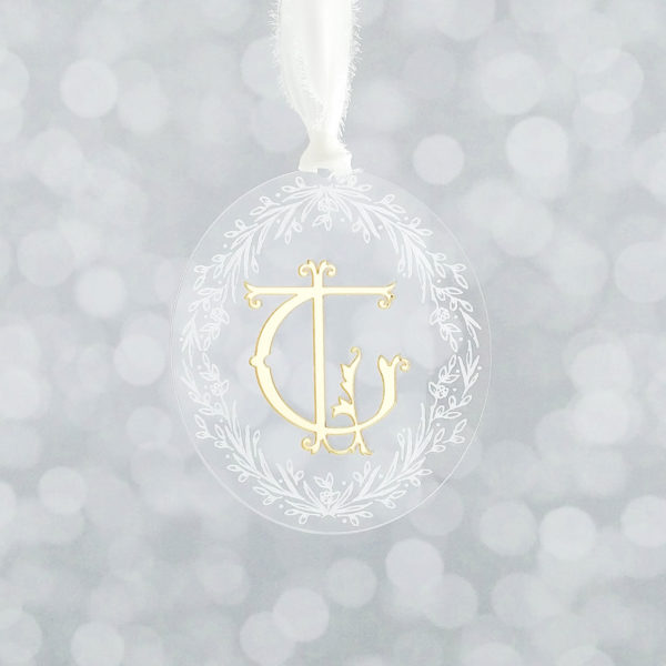 Vintage Monogram Holiday Ornament monogram Christmas ornament with gold and clear acrylic