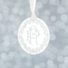 Vintage Monogram Holiday Ornament silver mirror Christmas ornament with monogram and floral wreath