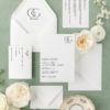 modern monogram black and white wedding invitation