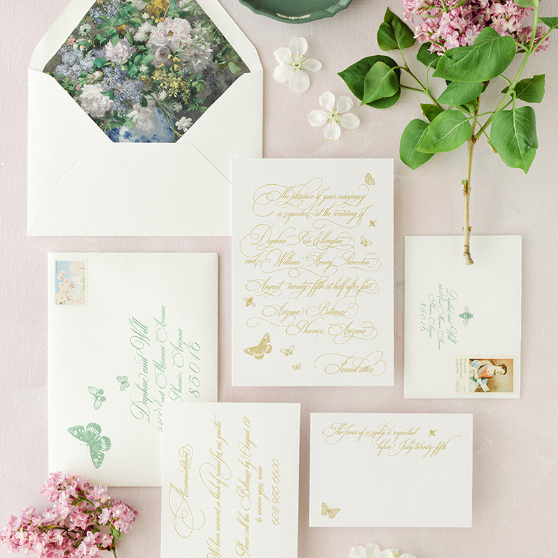 romantic regency inspired wedding invitation