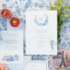 french blue toile wedding invitation