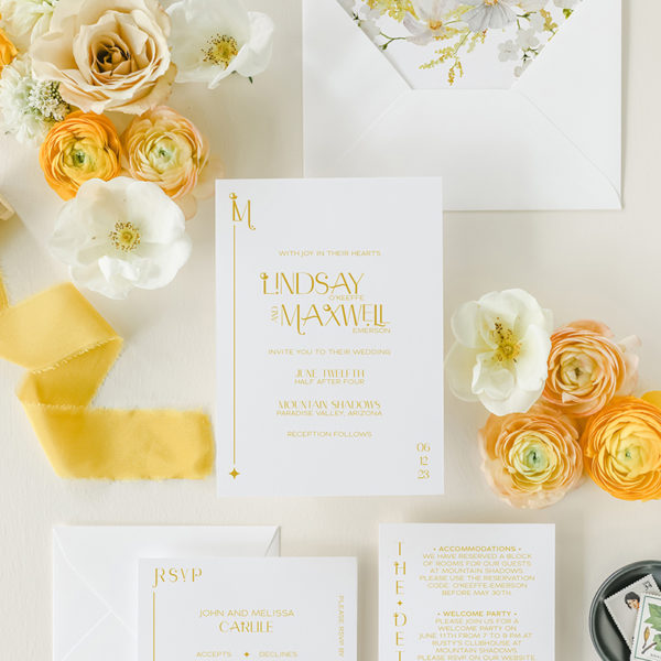 golden yellow invitation suite - mid century modern invitation