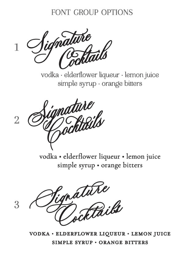 font options bar sign font options for signature cocktail sign