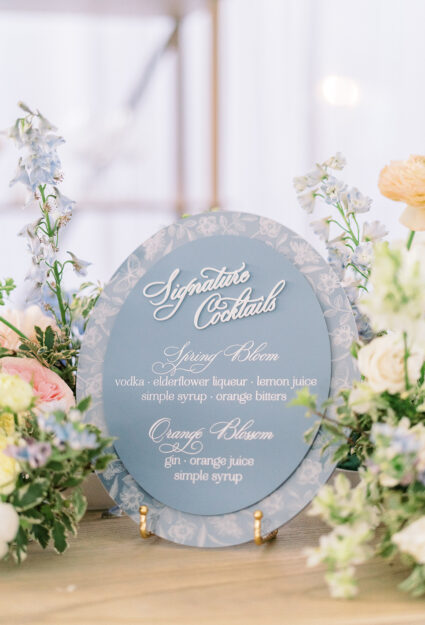 Floral bar sign in an oval shape - French blue acrylic