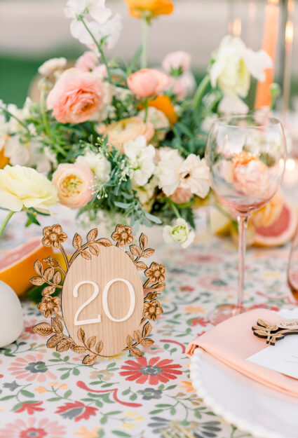 wood and acrylic table number for wedding - engraved