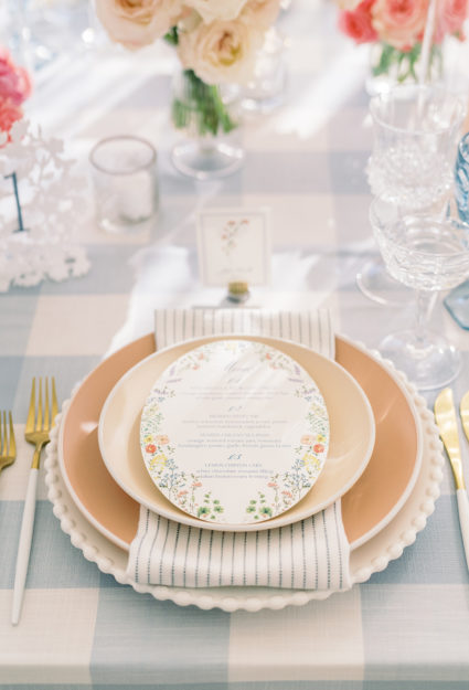 oval wedding menu with watercolor wildflowers