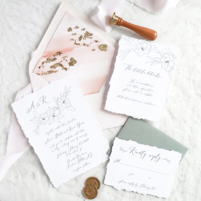 blush and green elegant wedding invitation